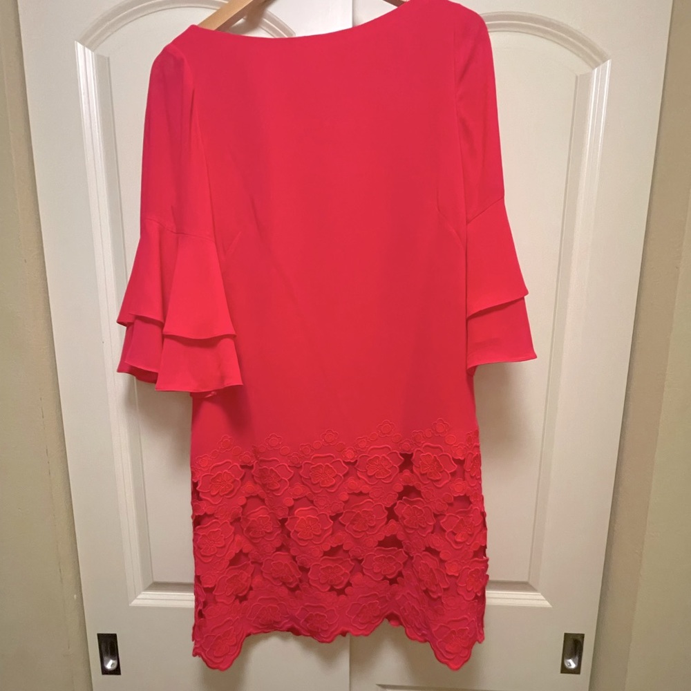 Tahari Ruffled Sleeve Dress with Appliqué Flowers